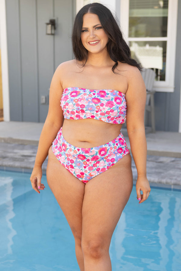 Chic Soul plus size clothing, pink floral sleevless tube top style swim top