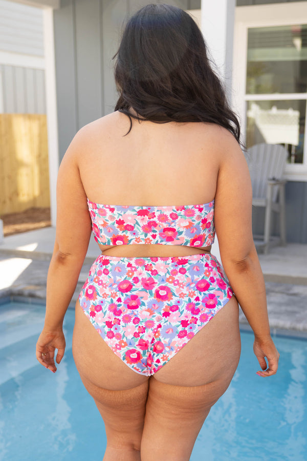 Chic Soul plus size clothing, pink floral sleevless tube top style swim top