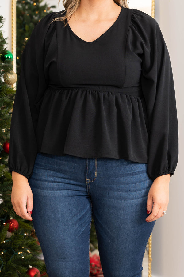 Chic Soul plus size clothing, black v neck top long sleeve top