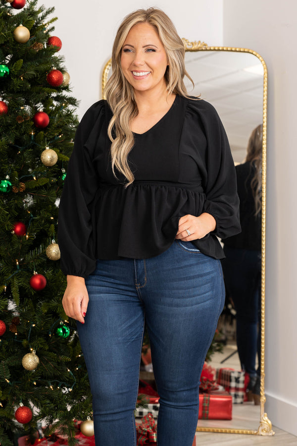 Chic Soul plus size clothing, black v neck top long sleeve top