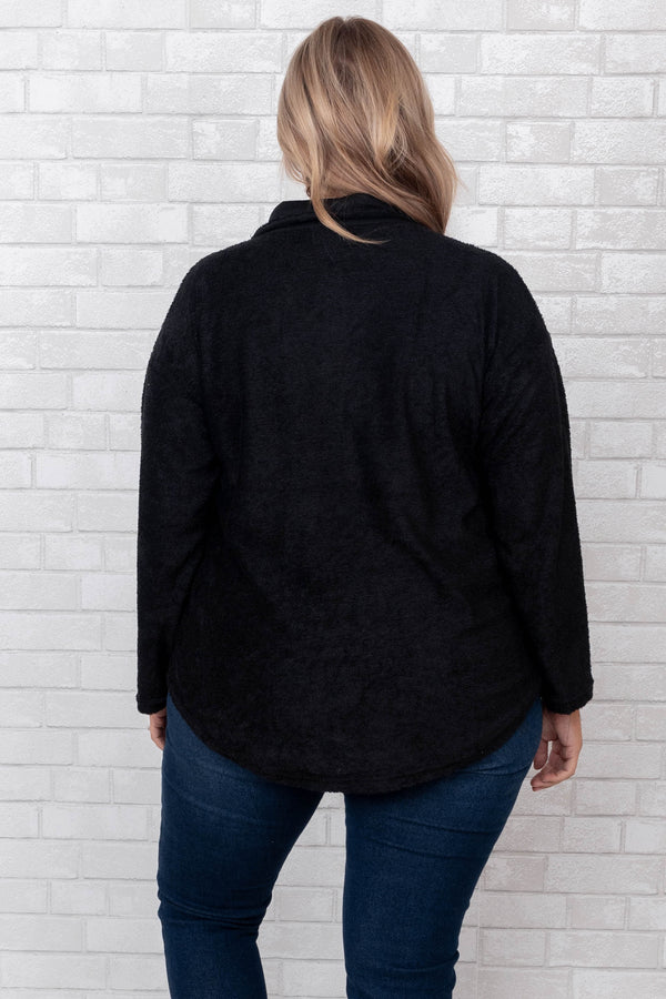 Chic Soul plus size clothing, black solid long sleeve button up shirt jacket