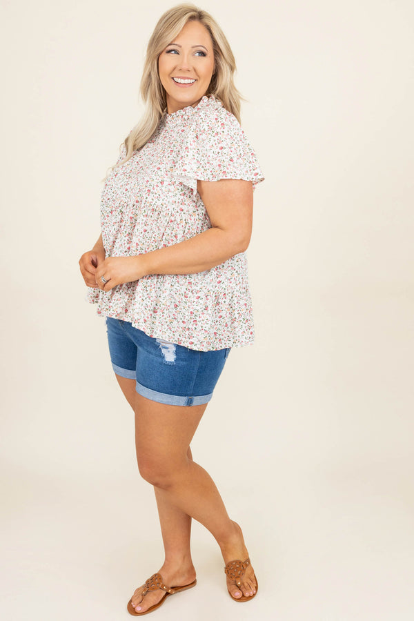 Chic Soul plus size clothing, high waisted distressed medium wash denim shorts