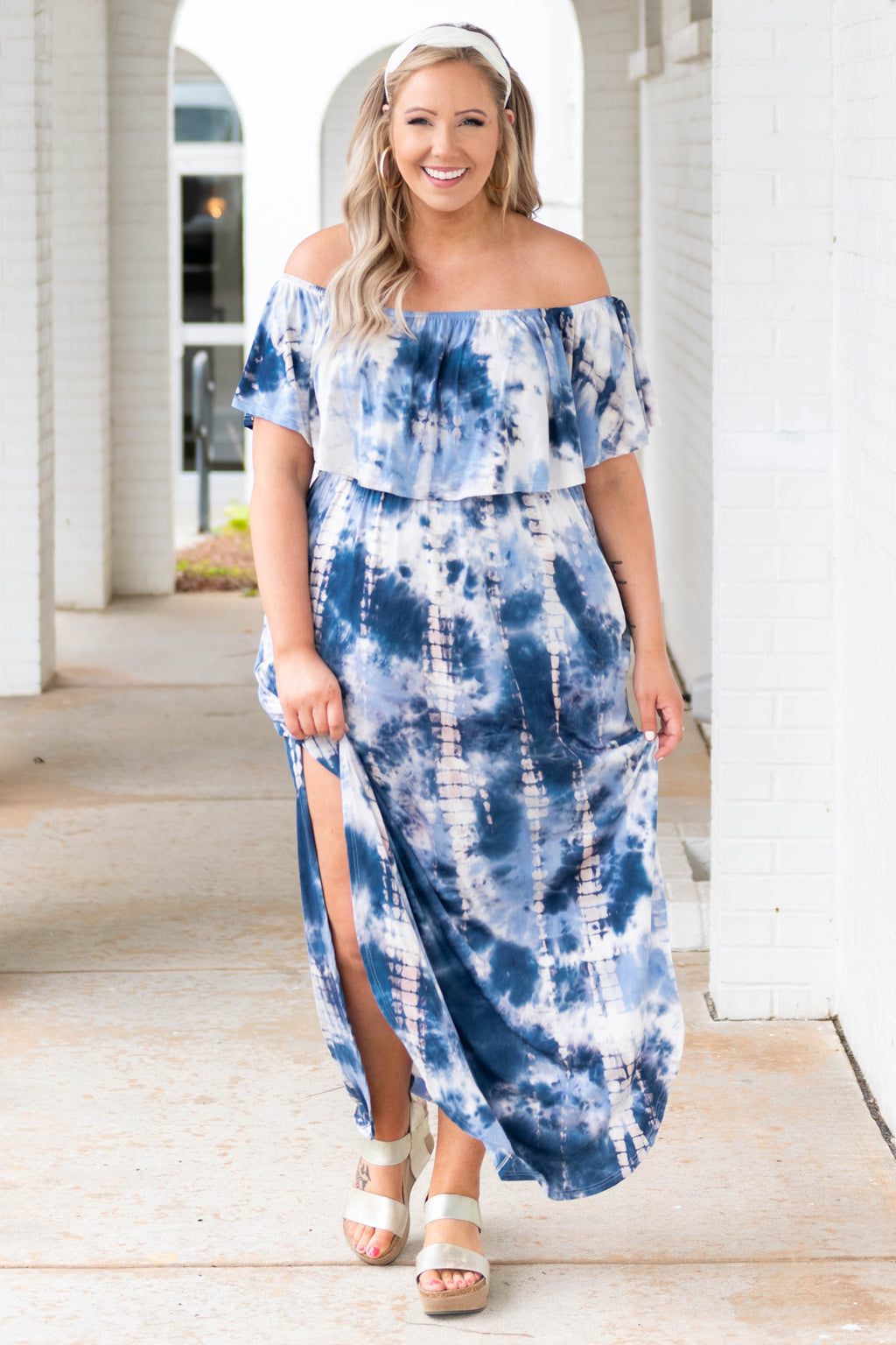 Tie dye off the shoulder maxi dress Clearance