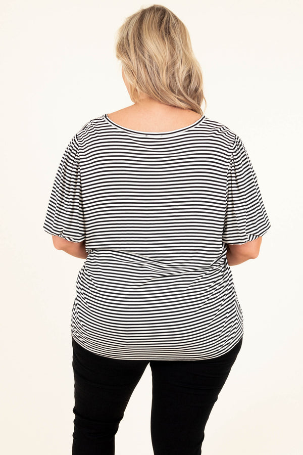 Chic Soul plus size clothing, black and white striped short sleeve top