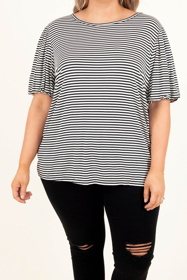 Chic Soul plus size clothing, black and white striped short sleeve top