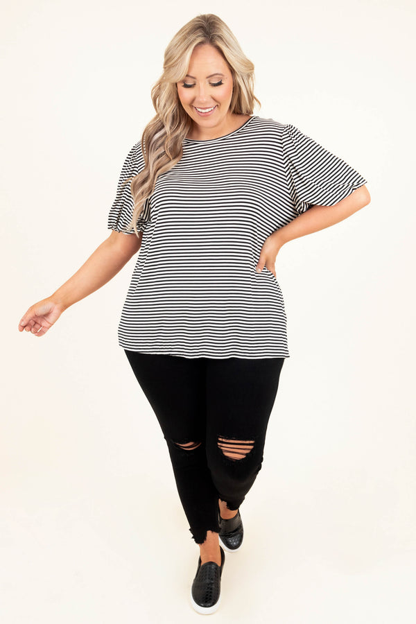 Chic Soul plus size clothing, black and white striped short sleeve top
