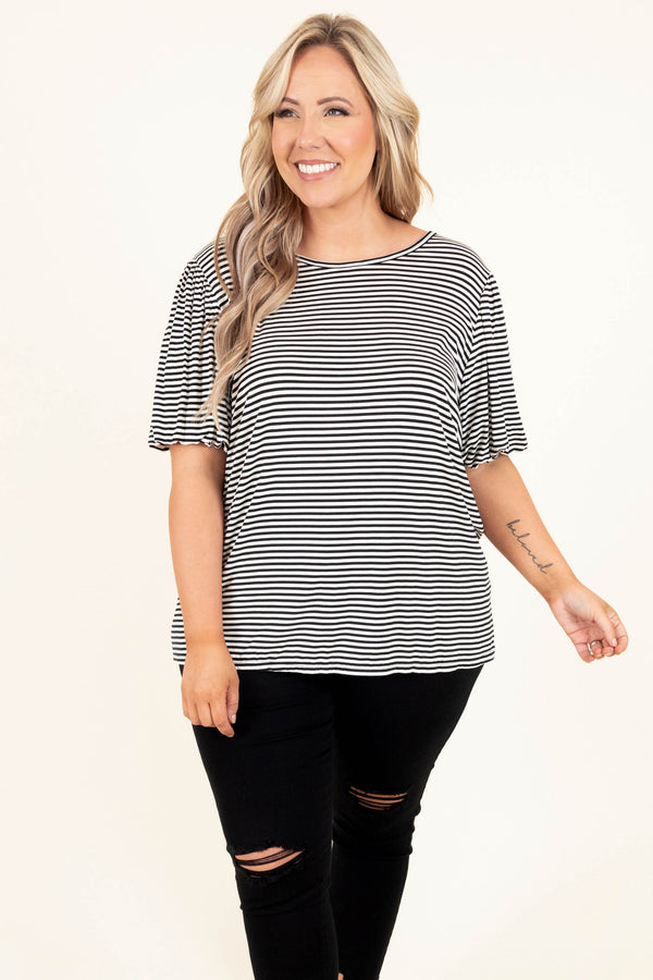 Chic Soul plus size clothing, black and white striped short sleeve top