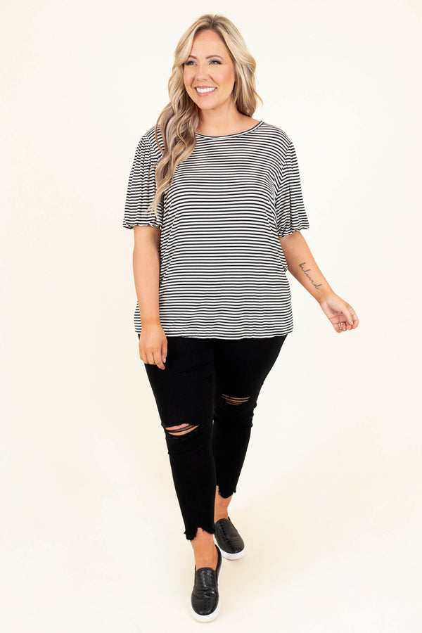 Chic Soul plus size clothing, black and white striped short sleeve top
