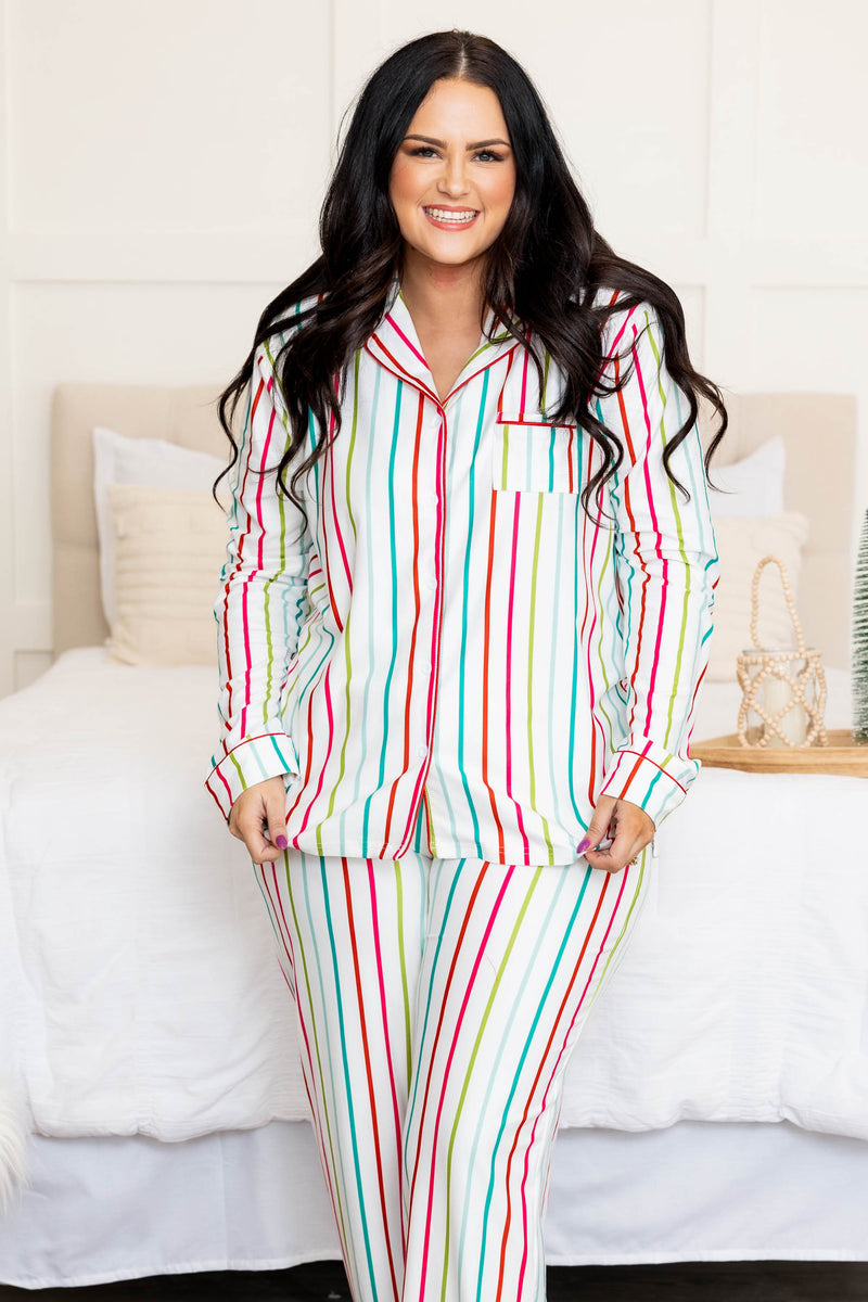 Candy Wonderland Long Sleeve Pajama Top, White – Chic Soul