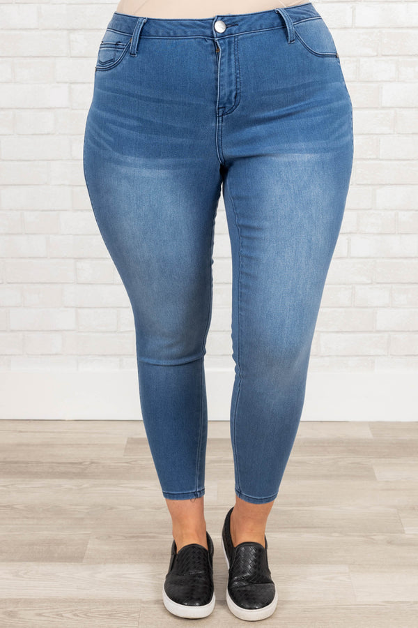 Chic Soul plus size clothing, medium wash skinny jeans