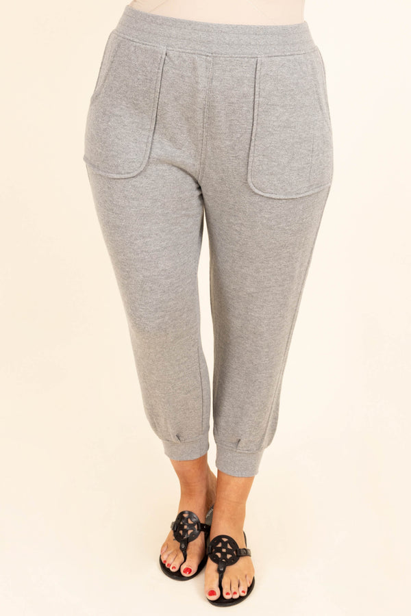 Chic Soul plus size clothing, heather gray joggers with pockets