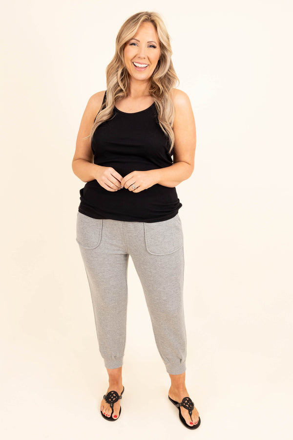 Chic Soul plus size clothing, heather gray joggers with pockets