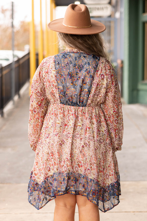 Chic Soul plus size clothing, multi floral long bubble sleeve babydoll dress