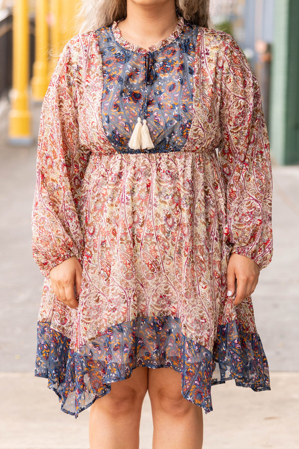 Chic Soul plus size clothing, multi floral long bubble sleeve babydoll dress