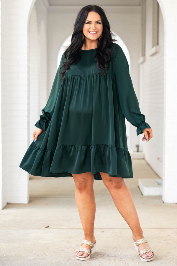 Chic Soul plus size clothing, green flowy dress with ruffle detailing