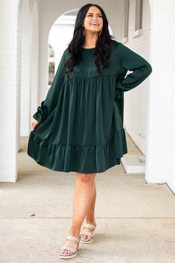 Chic Soul plus size clothing, green flowy dress with ruffle detailing