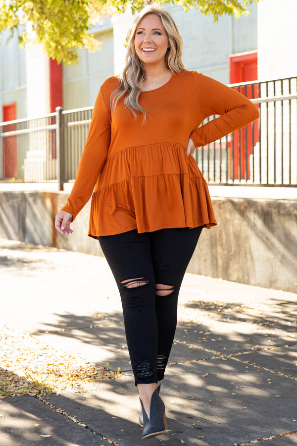 Chic Soul plus size clothing, spice solid long sleeve casual babydoll top