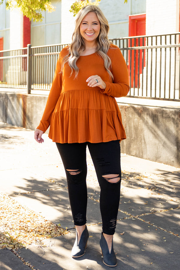 Chic Soul plus size clothing, spice solid long sleeve casual babydoll top