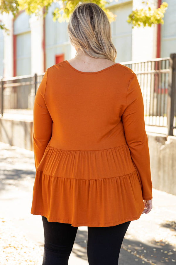 Chic Soul plus size clothing, spice solid long sleeve casual babydoll top