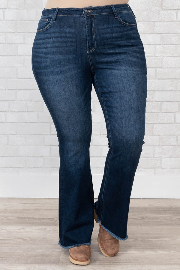 Chic Soul plus size clothing, high waisted dark wash boot cut jeans