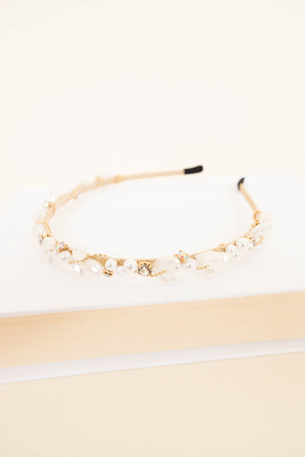 Chic Soul plus size clothing, white crystal and pearl headband