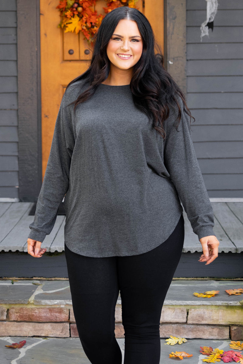 Women's Plus Size Gray Long Sleeve Top