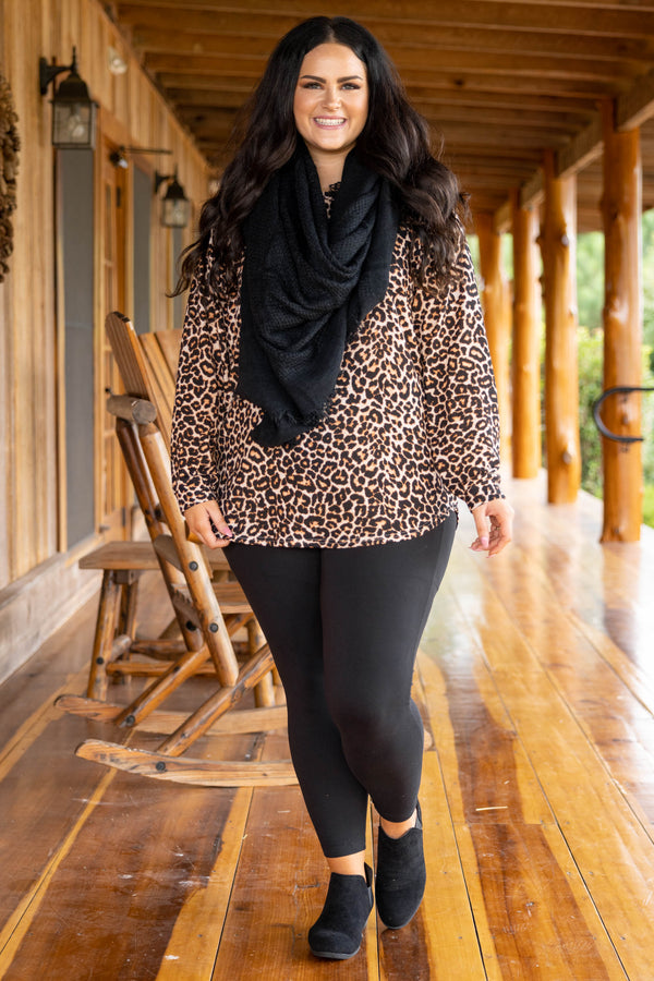 Curved Hem Slouchy Dolman Tunic, Leopard
