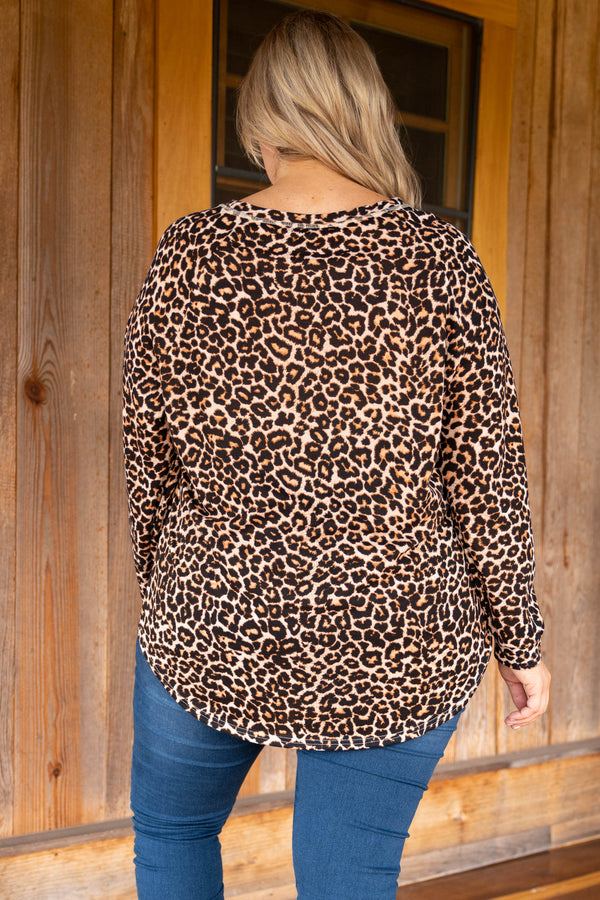 Curved Hem Slouchy Dolman Tunic, Leopard