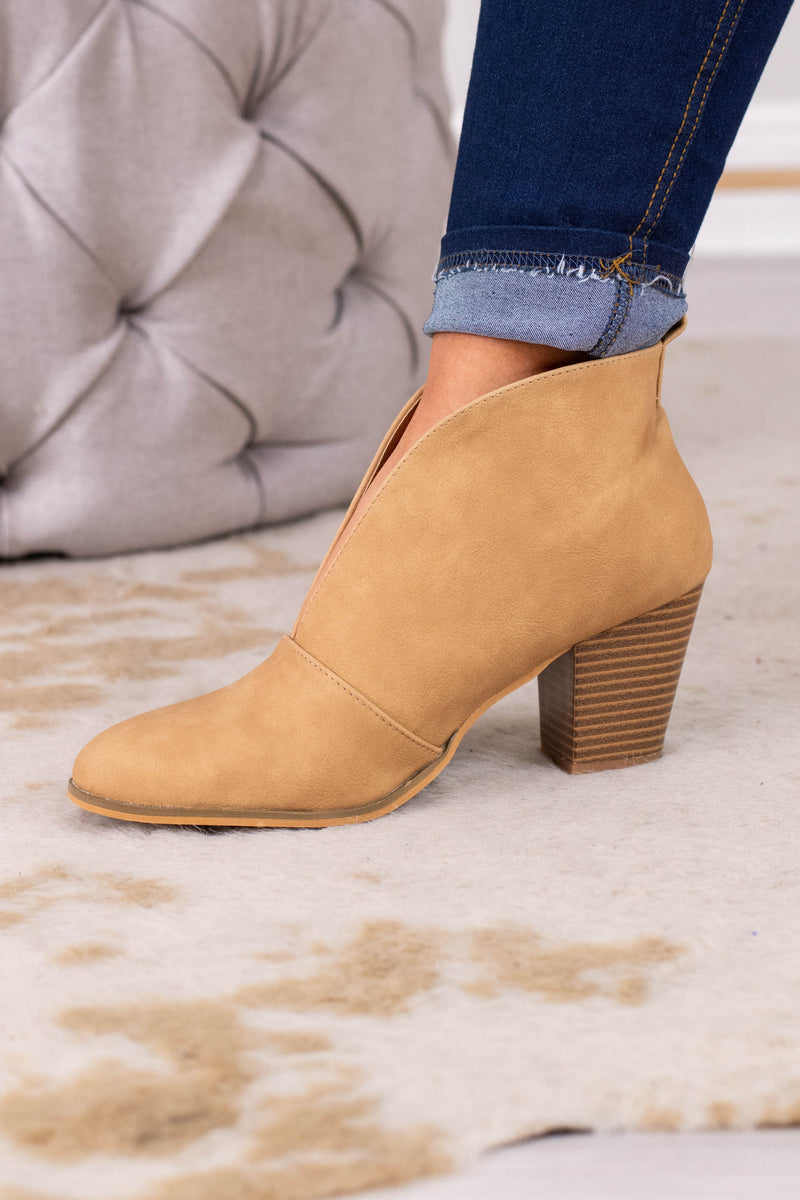 Dune London side zip western heeled ankle boots in tan suede | ASOS