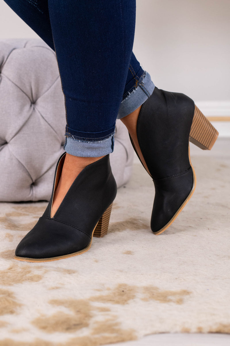 Women's Peep Toe Chunky Heeled Ankle Boots Cut Back Zipper - Temu
