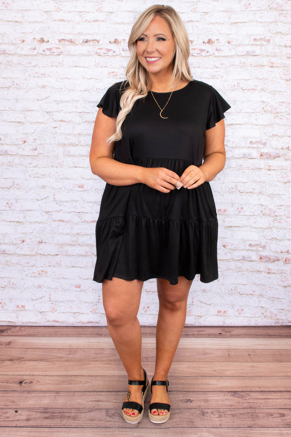 dress, black, short, baby doll, tiered, short sleeve, comfy, loose