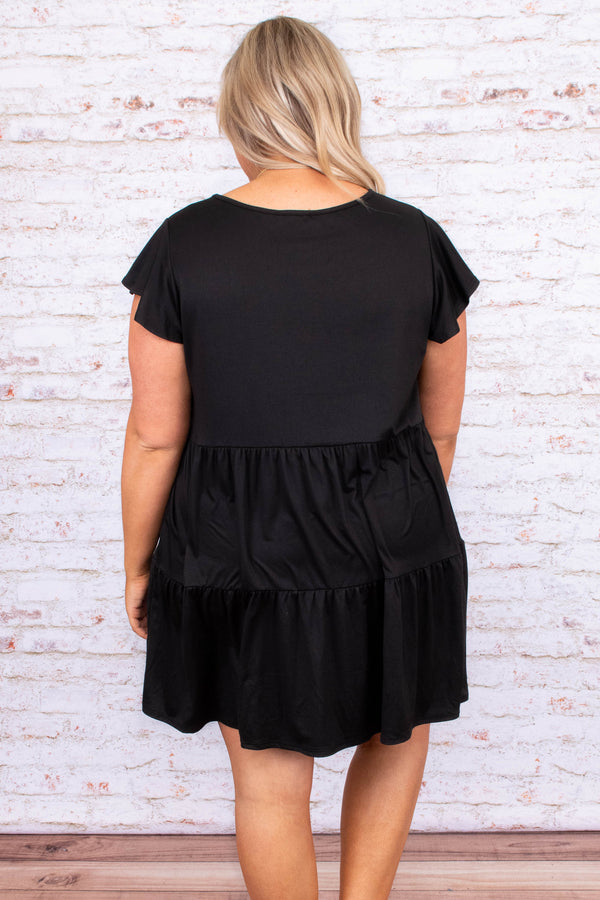 dress, black, short, baby doll, tiered, short sleeve, comfy, loose