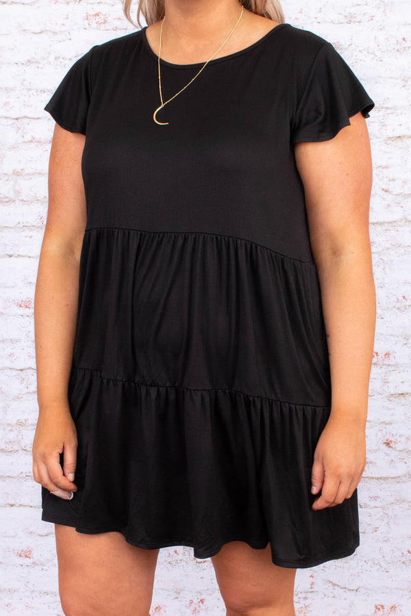 dress, black, short, baby doll, tiered, short sleeve, comfy, loose