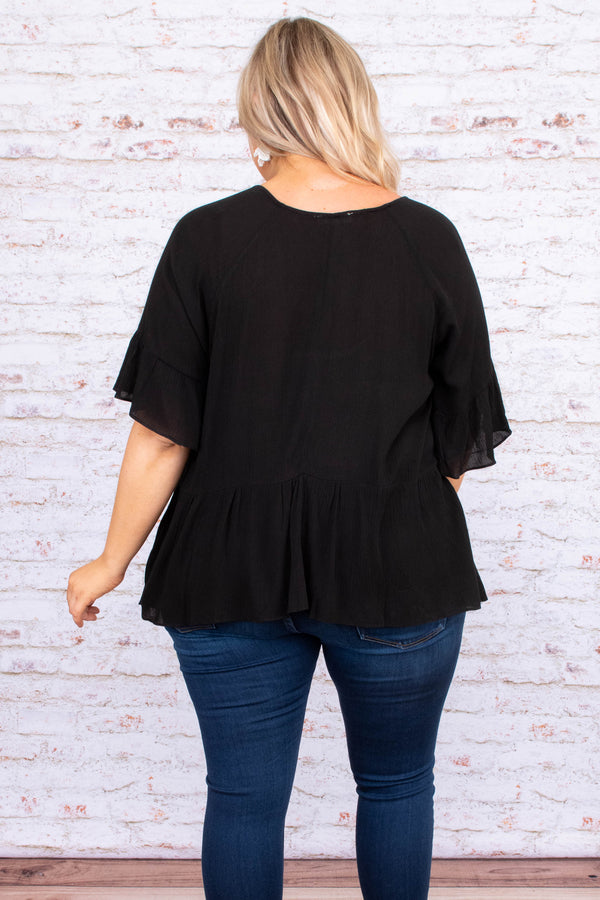 shirt, flowy sleeves, black, babydoll, scoop neck, short sleeve, loose, comfy
