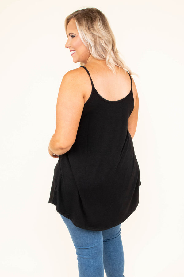 tank, spaghetti straps, vneck, curved hem, long, flowy, black, spring, summer