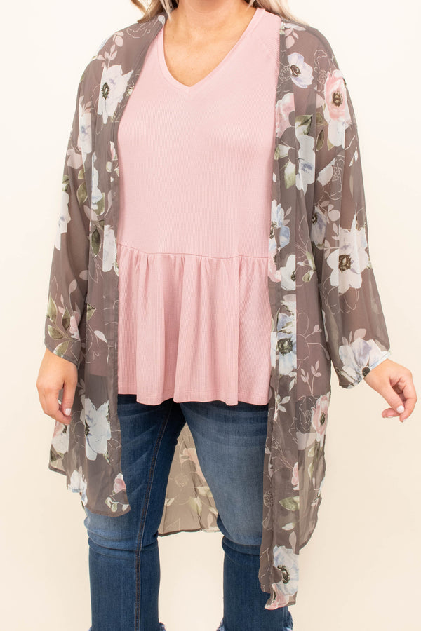 kimono, long sleeve, long, flowy, sheer, bell sleeves, gray, floral, white, green, black, spring, summer