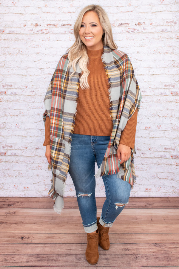 oversized, layering, pattern, plaid, raw hem, neutral, fall, shawl, trendy, comfy