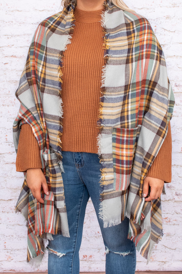 oversized, layering, pattern, plaid, raw hem, neutral, fall, shawl, trendy, comfy