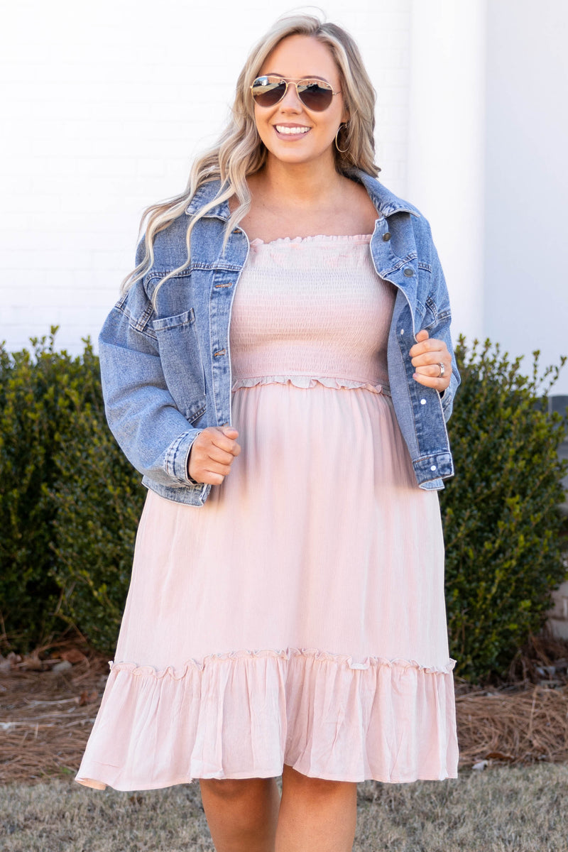 blush casual dress Cotton Blush Pink Floral Midi Sundress with Pockets Blush Pink / Small