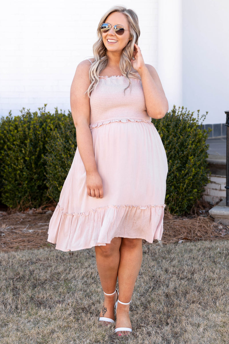 blush colored casual dresses Blush Pink Corset Summer Dress: Calista Blush / Medium