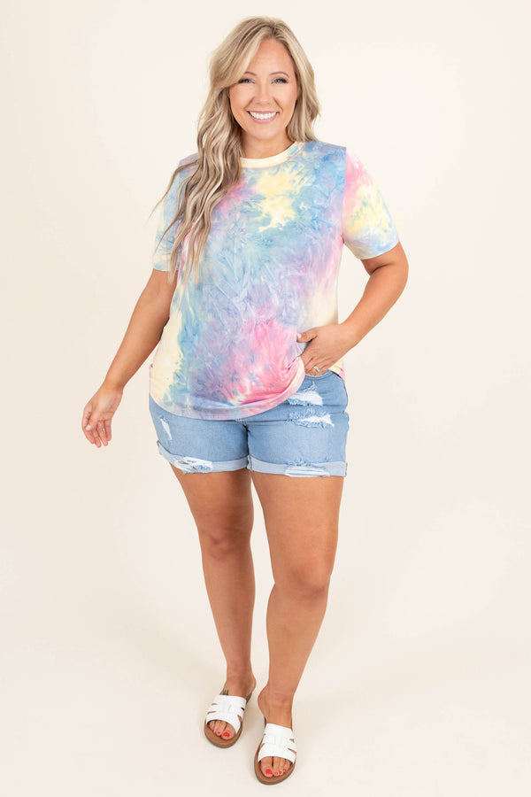 Chic Soul plus size clothing, high waisted light denim distressed shorts