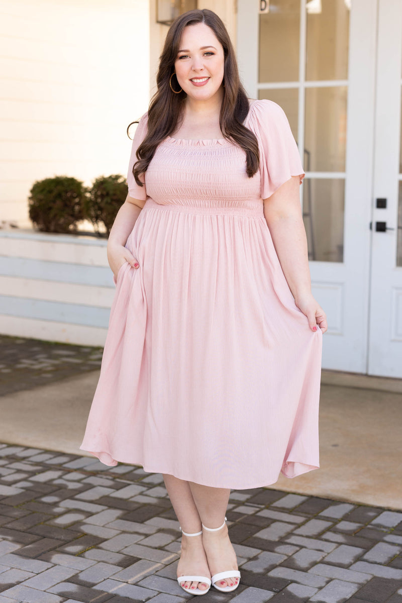 Cute Plus Size Women Clothing Dresses Elegant Short Sleeve Pink