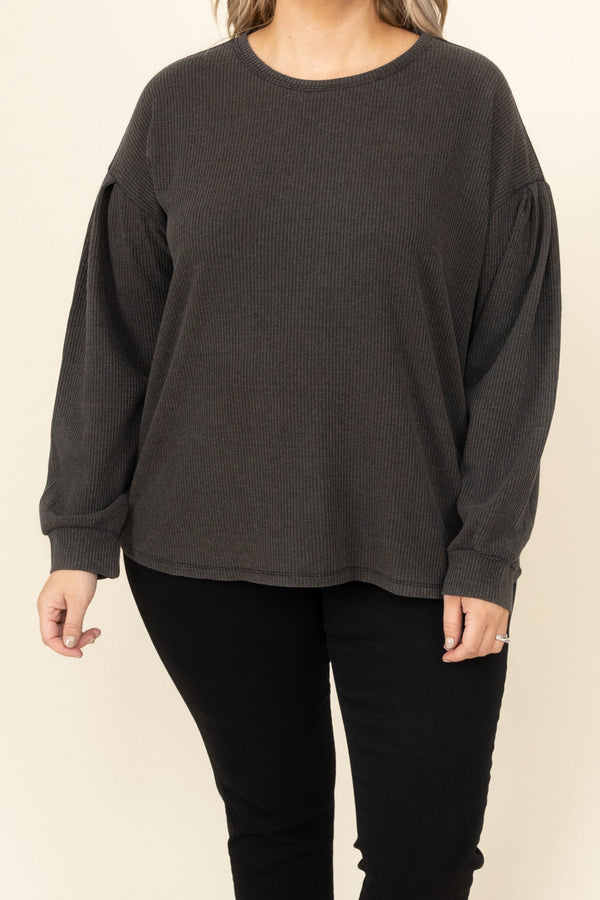 Chic Soul plus size clothing, black solid long sleeve casual top
