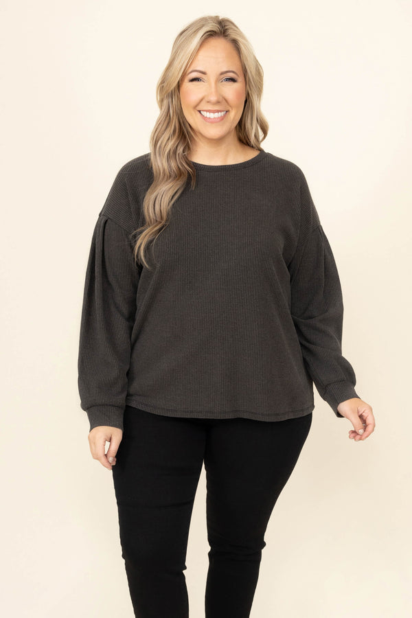 Chic Soul plus size clothing, black solid long sleeve casual top