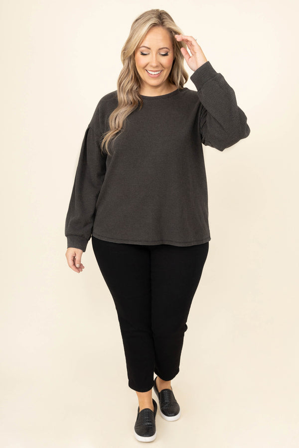 Chic Soul plus size clothing, black solid long sleeve casual top