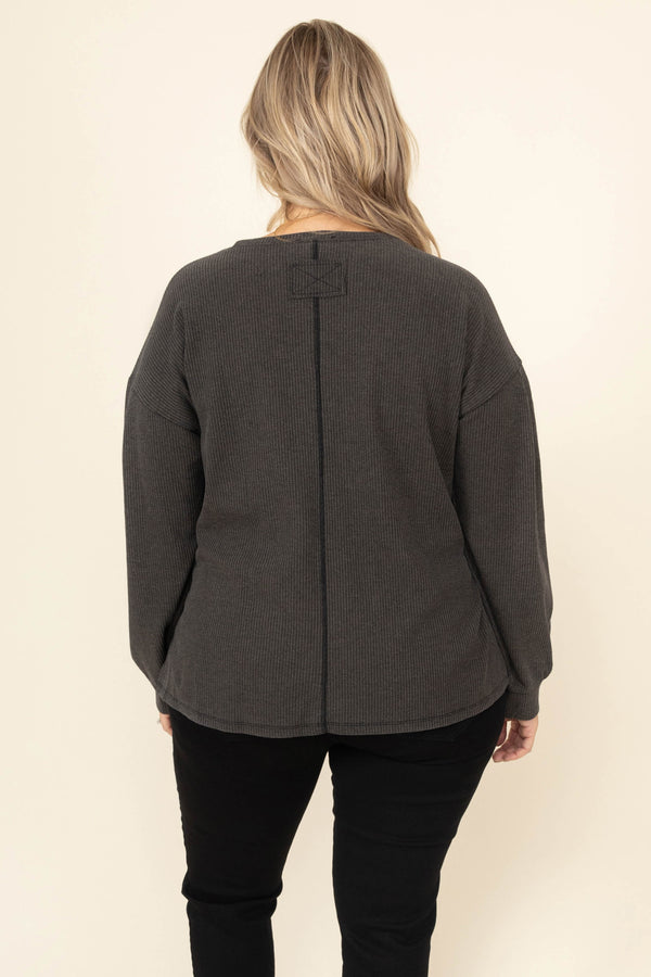 Chic Soul plus size clothing, black solid long sleeve casual top