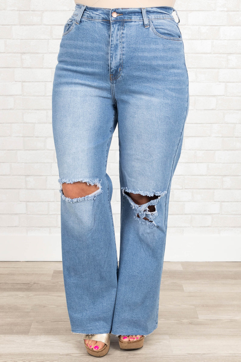 Plus High Waisted Split Detail Flare Jeans