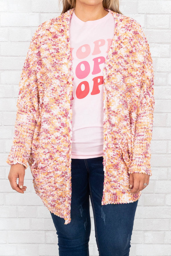 Chic Soul plus size clothing, mauve multi cardigan