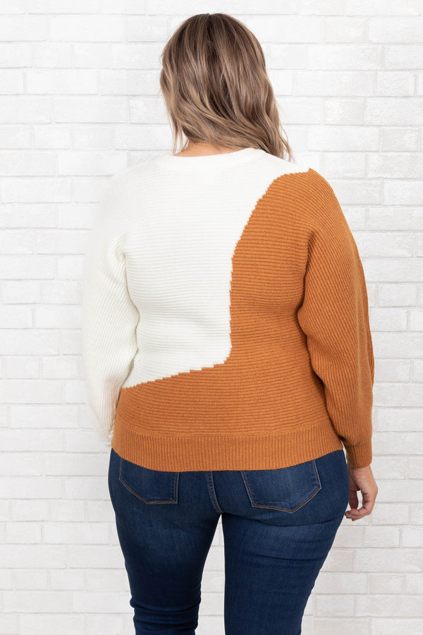 Chic Soul plus size clothing, white and rust sweater