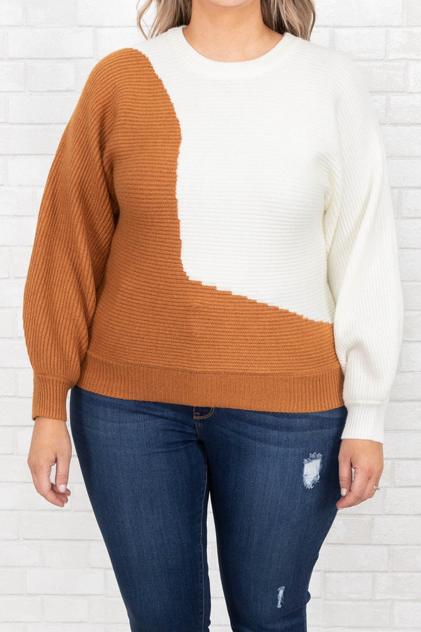 Chic Soul plus size clothing, white and rust sweater